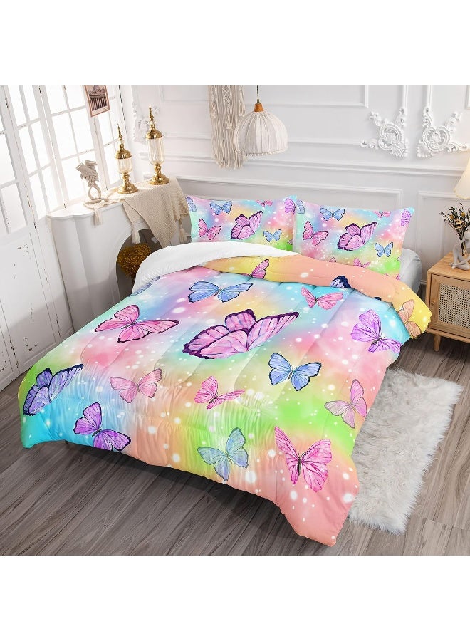 Smell Sunshine Watercolor Butterfly Comforter Set Rainbow Bedding Comforter Set with 1 Comforter and 2 Pillowcases for Boys and Girls Bedroom All Season(Watercolor Butterfly Queen) - Image 3